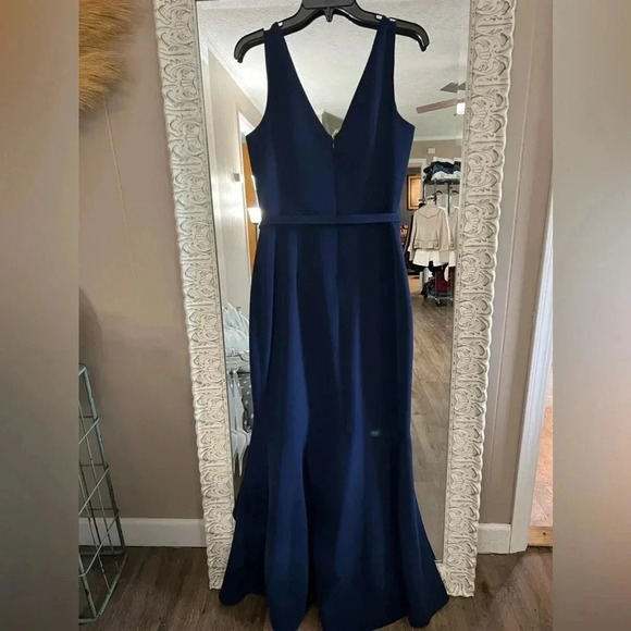 Eliza J • Sleeveless V-Neck Belted High Low Asymmetrical Gown - Picture 9 of 16